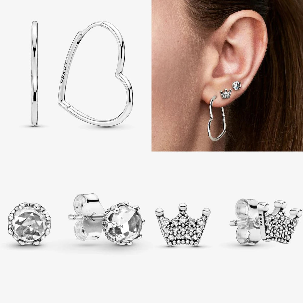 Boucles d'oreilles originales en argent sterling 925, boucles d'oreilles cœur d'amour étincelant en argent, pour femmes, cadeaux de bijoux