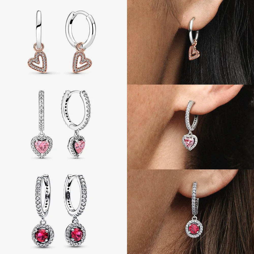 Boucles d'oreilles originales en argent sterling 925, boucles d'oreilles cœur d'amour étincelant en argent, pour femmes, cadeaux de bijoux