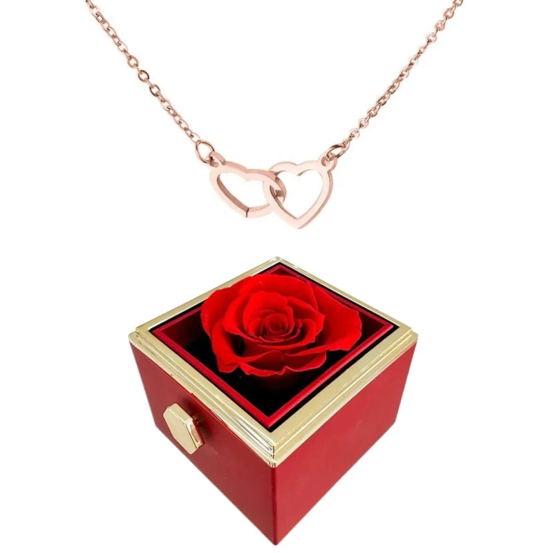 Boîte à bijou avec Rose éternelle - Collier Cœur