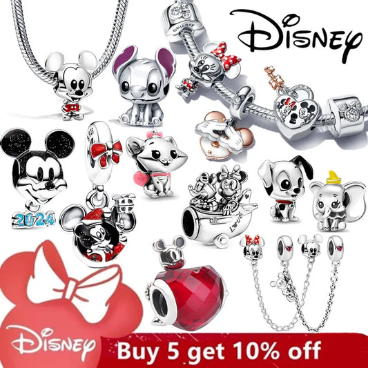 Breloques Disney, Stitch, Minnie Mouse, Winnie, pendentifs compatibles avec des breloques en argent 925 original pour bracelet, perles de charme pour bijoux pendentifs, cadeau.