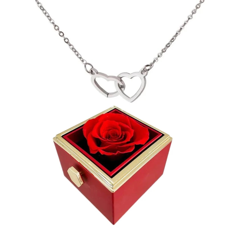 Boîte à bijou avec Rose éternelle - Collier Cœur